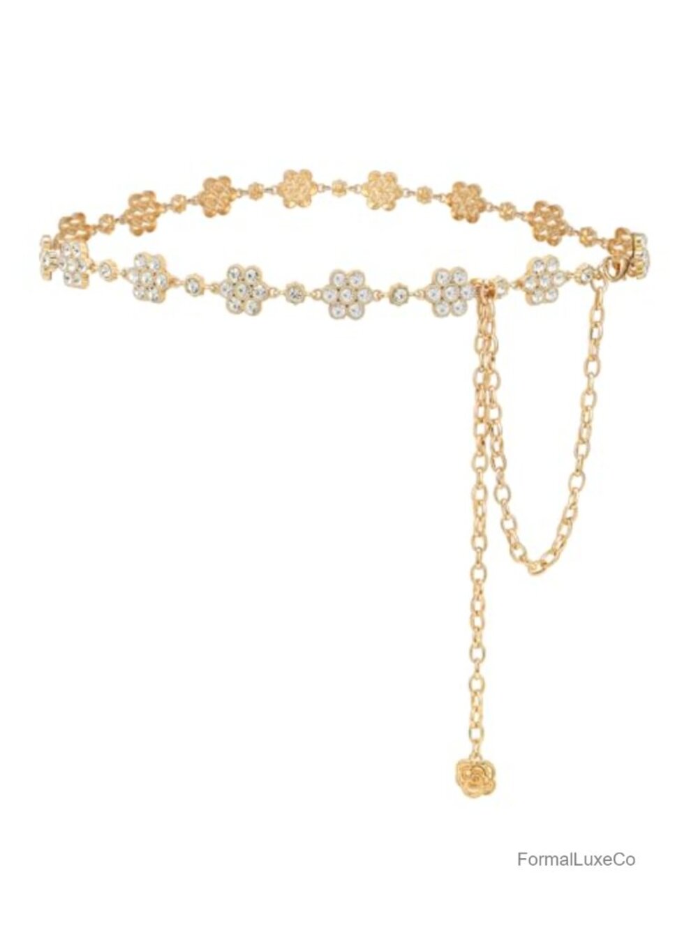 Rhinestone Waist Belt Decorative Dress Belt with Chain
